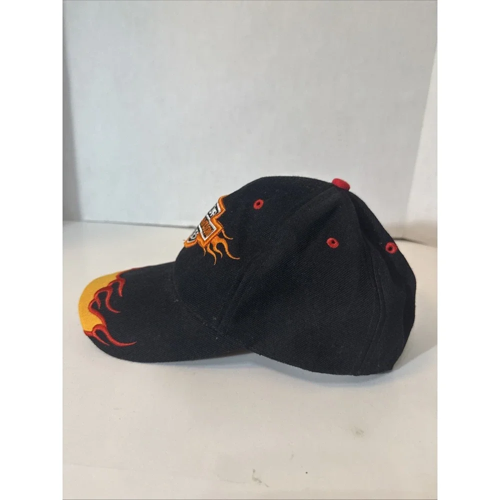 Harley Davidson Strap Back Hate, Embroidered Flames, Flame Logo, Wool‎ Blend,